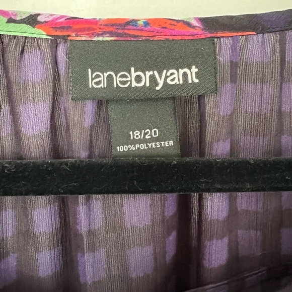 Lane Bryant Size 18-20W Sheer Colorful Floral Wrap Blouse Shirt Black V Neck Tie - Picture 5 of 5